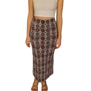 Daytrip Boho Hippy Side Slit Elastic Waist Maxi Skirt Small